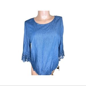 Hester & Orchard Women's Loose-Fitting Tie Back Jean Blouse Top,Blue ,Size: XL